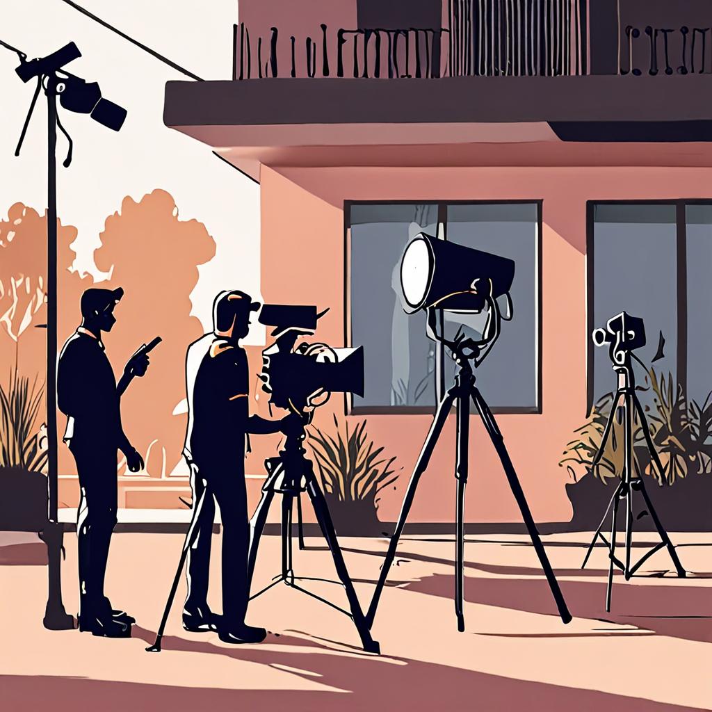 Commercial video film shoot setup with camera gear and lighting crew